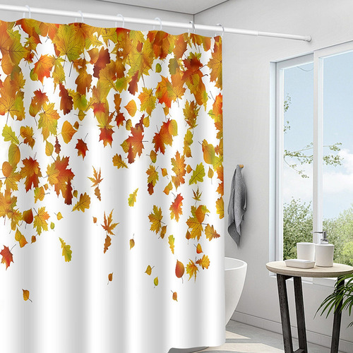 Una Cortina De Baño Con Forma De Calabaza Y Hoja De Arce Par