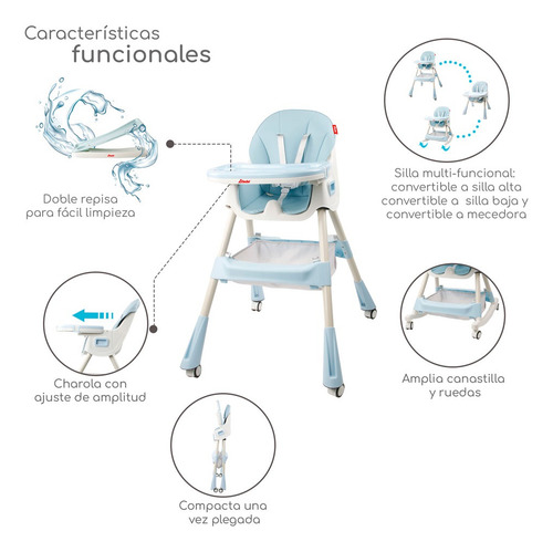 D Bebé Silla Eat And Rock Mecedora Con Llantas Azul Azul