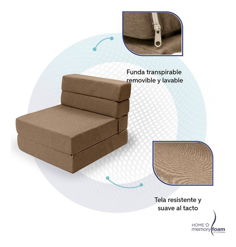 Funda Extra Sofá Cama Individual Cozy Plegable - Memory Foam Color Marrón claro