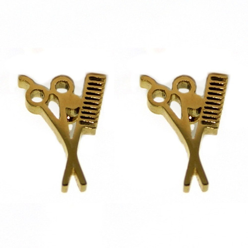 Aretes Acero Tipo Broquel Tijeras Peine Dorado Eg