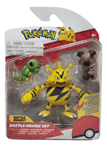 Pokemon Caterpie Electabuzz Rockruff Set Battle Figure