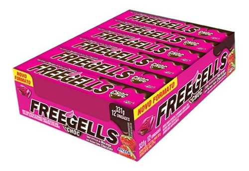 Bala Drops Freegells Display 12 Un Riclan Sabores Morango Com Chocolate