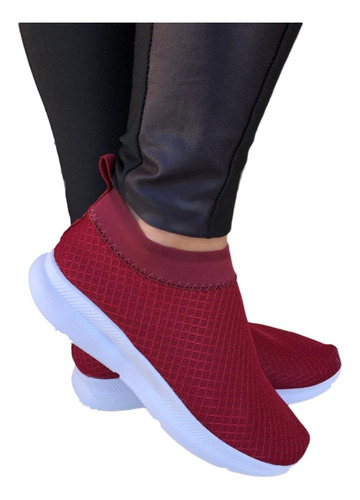 Tênis Meia Feminino Confortável Sem Cadarço Slip On Elástico
