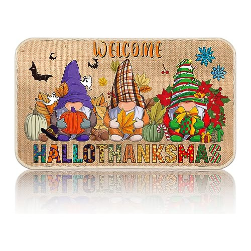 Halloween Gnome Doormat Gnome Kitchen Rugs Spooky Gnome...