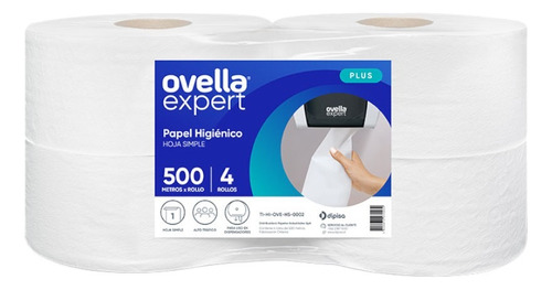 Papel Higienico Jumbo Ovella Plus Una Hoja 4x500 Mt