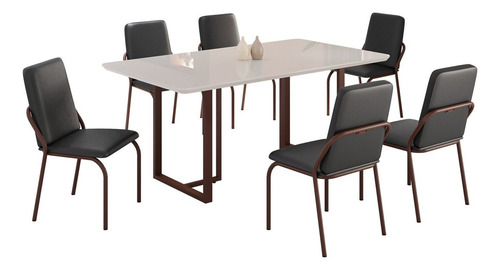 Conjunto Sala De Jantar Mesa 160x90cm Base Lunna Tampo Jh
