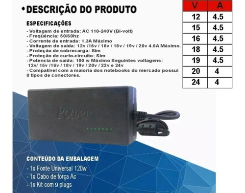 Fonte Carregador Universal Notebook Adaptador Pronto Entrega