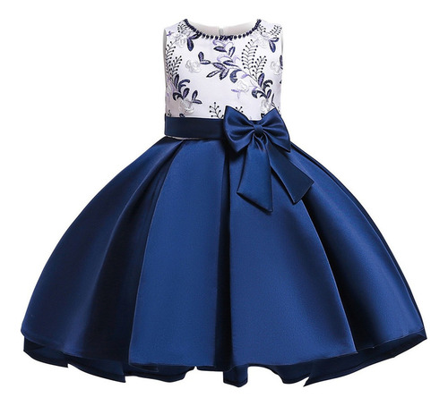 Vestido Para Niñas Color Solido Perla Bordado Bowknot 81