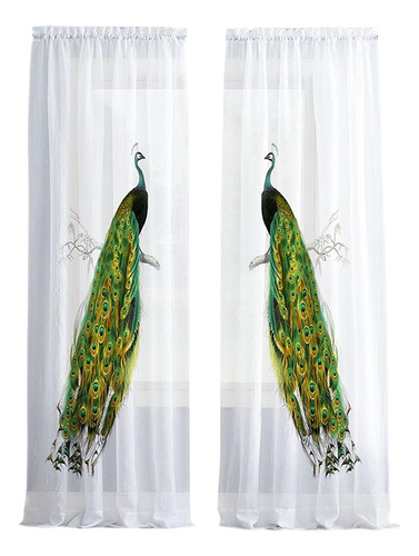 H Cortina Transparente Com Estampa De Pavão De 2 Peças