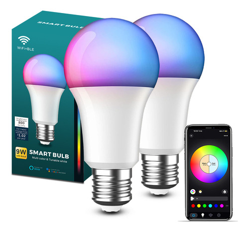 Bh 2 Focos Wifi Smart Led Rgb 9w Bombilla Alexa Google