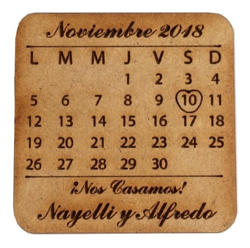 100 Calendario Fecha Boda Mdf Recuerdo Con Vinil Imantado