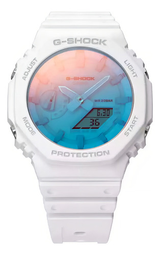 Reloj Casio G-shock Ga-2100tl-7a Para Hombre Correa Blanco Bisel Blanco Fondo Multicolor