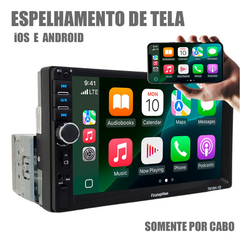 Central Multimídia First 7810h 1 Din Espelhamento Bt Usb Sd