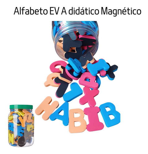 Pote De Letras Com Imã Magnéticas Em E.v.a 93 Peças Alfabeto