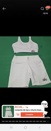 Alo Yoga Conjunto Branco De Top E Shorts, Zero Transparencia