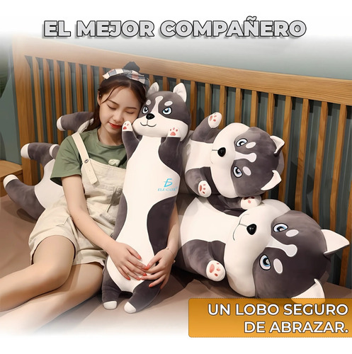 Perro Peluche De Husky Feliz Suavecito Dormir 110cm Ele-Gate