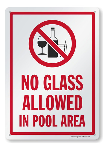 Letrero De Metal Con Símbolo  No Glass Allowed In Pool Area 