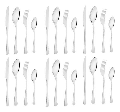 Juego De 24 Cubiertos Acero Inoxidable Para 6 Personas Plateado