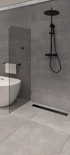 Desagüe Ducha Baño Rejilla 90cm Negro Mate Atrim Acero Inox.