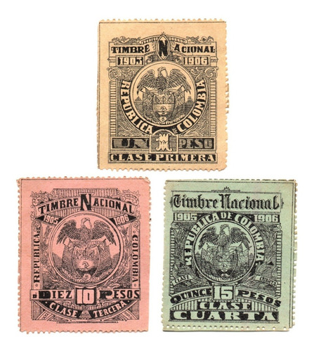 Estampillas Timbre 1, 10 Y 15 Pesos 1905 - 1906