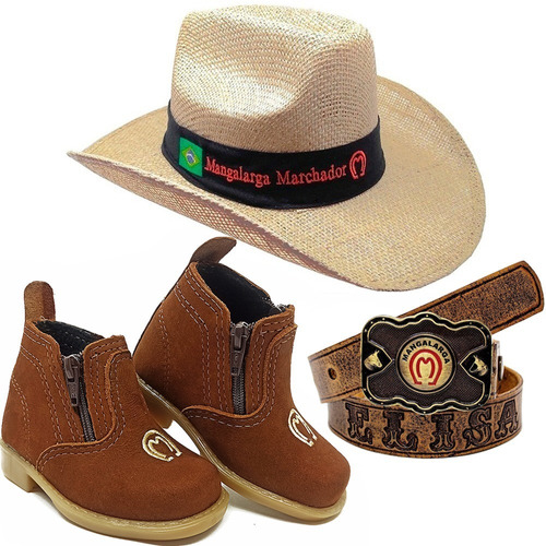 Kit Infantil Botina Cowboy + Cinto Personalizavel + Chapeu