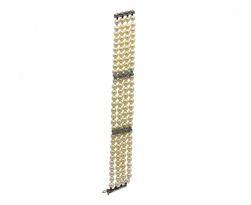 Pulseira Pérola Natural 4 Fios Separadores Fecho Paládio