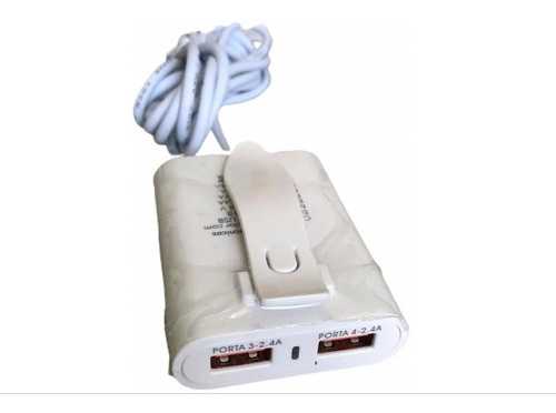 Carregador Celular Veicular + Extensão 4 Usb - 9.6a 48w Cor Branco