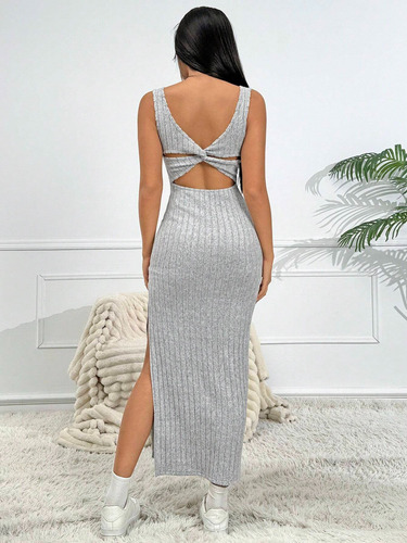 Shein Vestido Espalda Nudo Mujer Importado Elegante Invierno