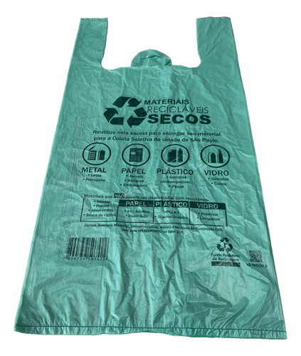 Sacola Impressa Lei Biodegradável Verde 48x55 Pacote C/500