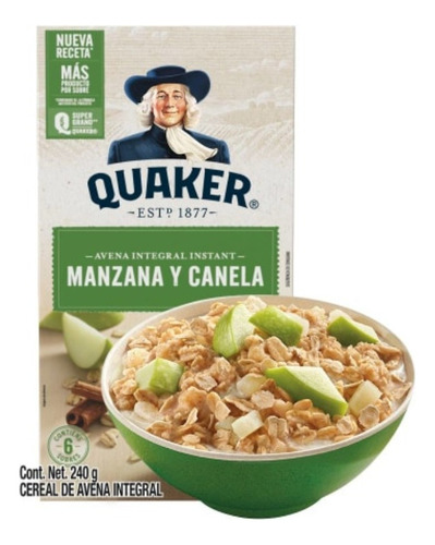 2 Pzas Avena Instantánea Quaker Manzana Y Canela 240 G