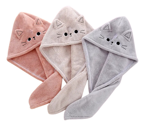 Toalla Turbante De Microfibra Suave Secado Rápido Chufi Beige Gatito
