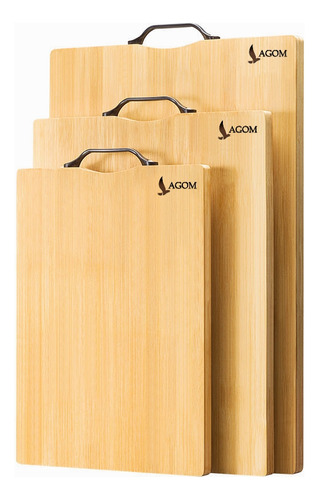 Lagom Paquete 3pz Tabla De Bambú Madera Para Picar Alimentos Asa 38x28 34x24  30x20   Fácil Limpieza E Higiene Cómodo Diseño De Suspensión Duradera Y Resistente