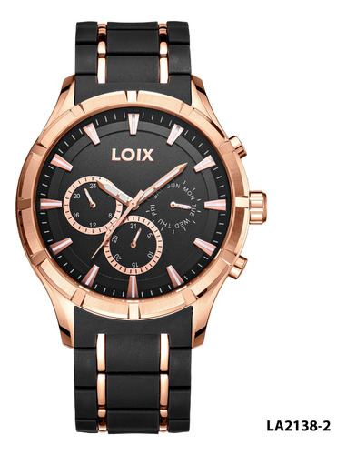 Reloj Hombre Loix  La2138-2 Negro Y Oro Rosa, Tablero Negro