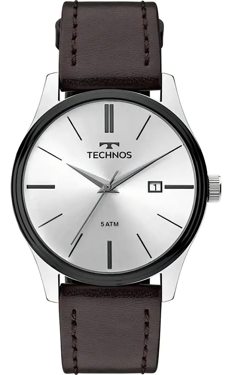Relógio Technos Steel Masculino Quartzo Prateado 2115MPP1K Couro Marrom