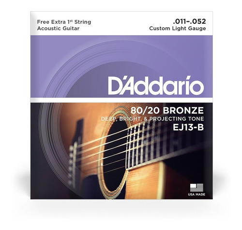 Encordoamento Violão Aço D'addario Bronze 80/20 Ej13-b 