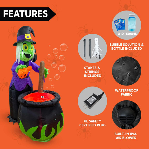 Bruja Inflable Caldero Magico Decoracion Halloween De 1.8m