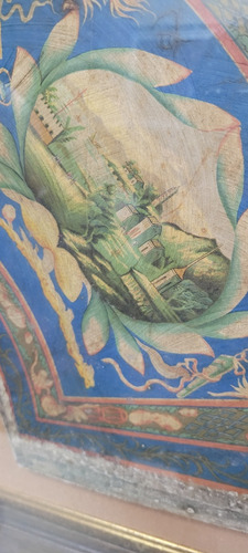Quadro Pintura Cena Chinesa Madeira Meia Lua / Portico