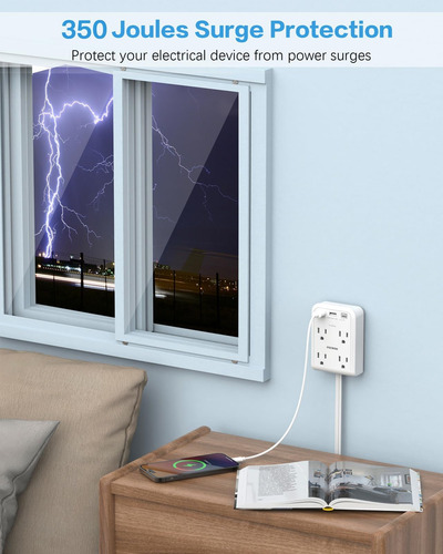 Extensor De Tomacorriente Plano Con 3 Enchufes De Pared Usb