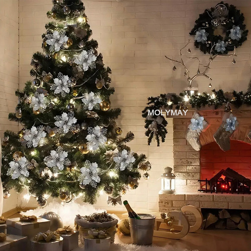 20 Pcs Flores De Navidad Con Clip Decoraciones Navideñas