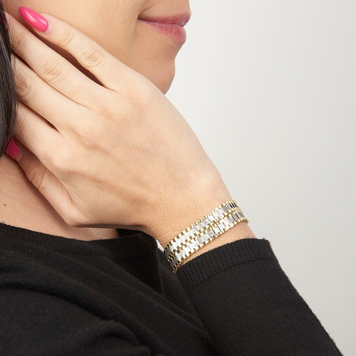 Pulsera Elegante Ror2 12mm Plata Baño Oro24k Duodeluxejoyas®