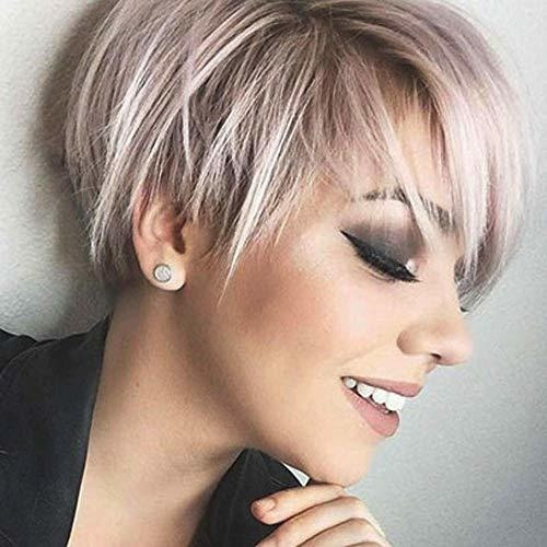 Queentas Pixie Peluca Corta Rubia Con Flequillo Raíces Oscur