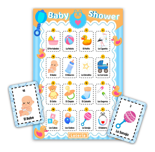 Lotería Baby Shower Niño Patitos 80 Tablas Imprimibles Pdf