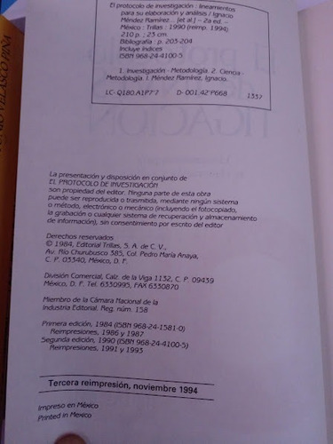 El Protocolo De Investigacion Ignacio Mendez Ramirez (Usado)