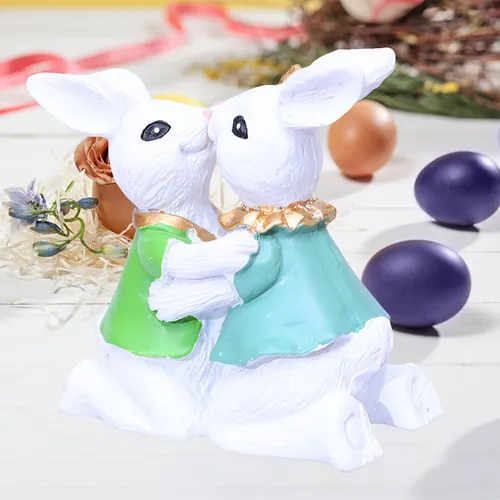 Figura Decorativa De Conejos Besándose De Pascua, Adorno De