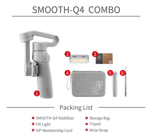 Estabilizador Cardán Combo Zhiyun Smooth Q4 Para Teléfono Gris