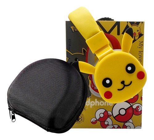 C Audífonos Diadema Bluetooth Pikachu Inalámbrico + Estuche