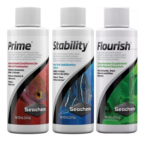 Seachem Kit Prime, Stability, Flurish 100ml 