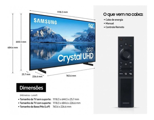 Imagem 3 de 7 de Smart Tv 50 Polegadas Crystal Uhd 4k 50au8000 Slim Samsung
