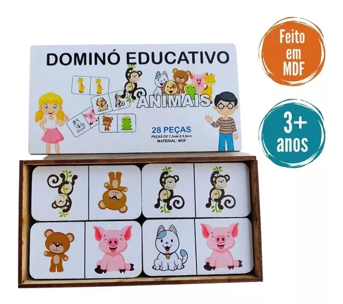 Jogo Educativo Pedagógico Infantil Dominó de Animais 28 Pçs