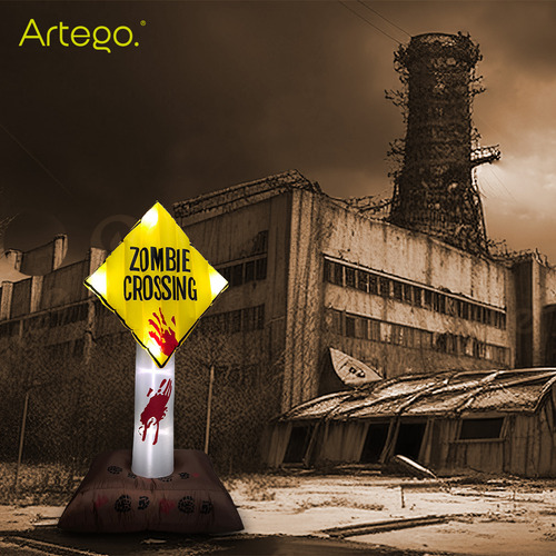 Inflable De Casa Para Exteriores Decoración Muñeco Navidad Halloween Letrero Vial Zombie De 1.85m De Alto Con Luces Led Que Parpadean Decoración Día De Muertos Artego